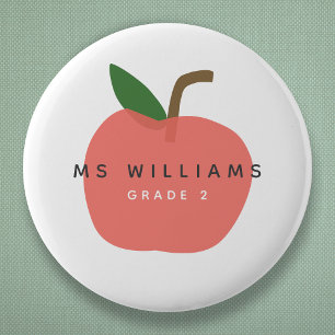 Badge Rond 5 Cm Teacher Apple   Custom Grade Name Cute Modern Fun