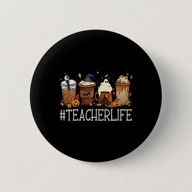 Badge Rond 5 Cm Teacher Horror Fall Café Éffrayant Halloween Pumpk (Devant)