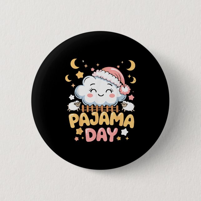 Badge Rond 5 Cm Teacher Pajama Day Shirt, Funny Cloud Sleever Scho (Devant)
