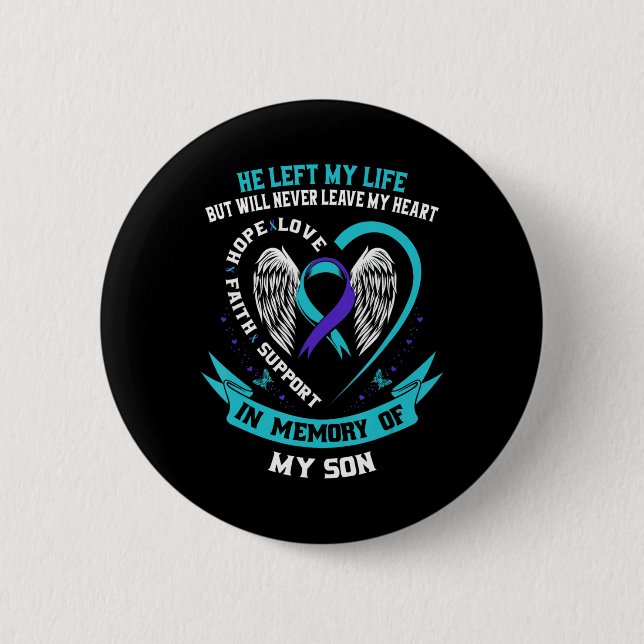 Badge Rond 5 Cm Teal and Purple Suicide Awareness Ribbon In Memory (Devant)