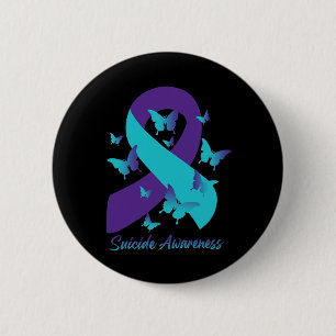 Badge Rond 5 Cm Teal Purple Ribbon Butterflies Suicide