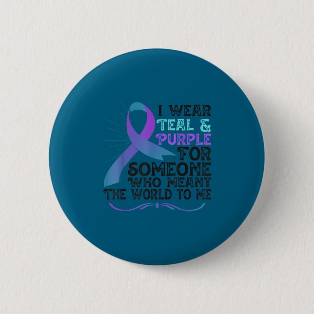 Badge Rond 5 Cm Teal Purple Ribbon For Suicide Prevention Awarenes (Devant)