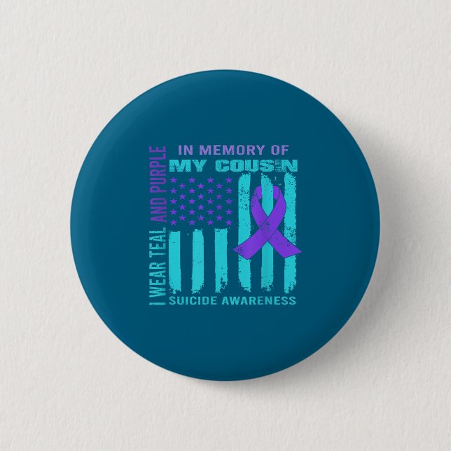 Badge Rond 5 Cm Teal Purple Ribbon Suicide Awareness Flag Cousin B (Devant)