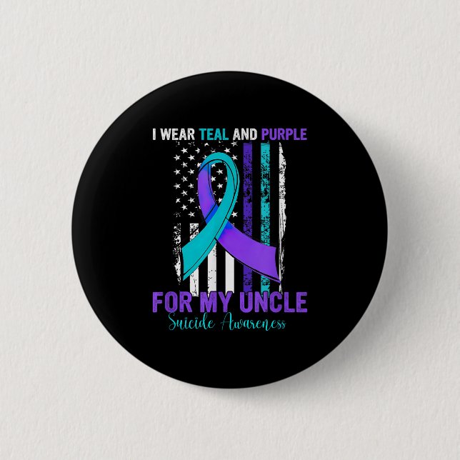 Badge Rond 5 Cm Teal Purple Ribbon Suicide Awareness Flag Uncle  (Devant)
