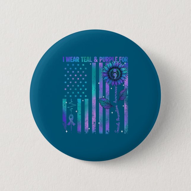 Badge Rond 5 Cm Teal Purple Us Usa Flag Suicide Prevention Awarene (Devant)