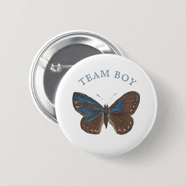 Badge Rond 5 Cm Team Baby Boy Elegant Butterfly Genre Revela (Devant & derrière)