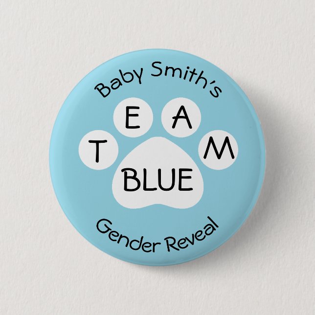 Badge Rond 5 Cm Team Blue Empreinte de patte Gender Revela (Devant)