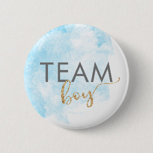 Badge Rond 5 Cm Team Boy Blue Watercolor Parties scintillant Révél