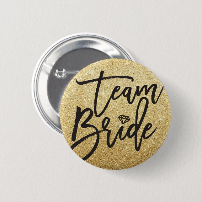 Badge Rond 5 Cm Team Bride Diamond Bridal Party Chic Gold Parties  (Devant & derrière)