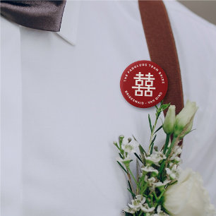 Badge Rond 5 Cm TEAM BRIDE Simple Double Bonheur Mariage chinois