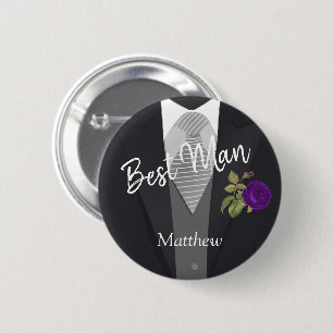 Badge Rond 5 Cm Team Groom Tuxedo Suit - Purple Rose