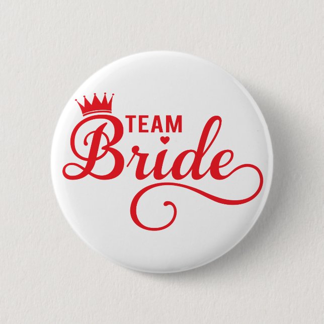 Badge Rond 5 Cm Team la jeune mariée, conception rouge des textes (Devant)