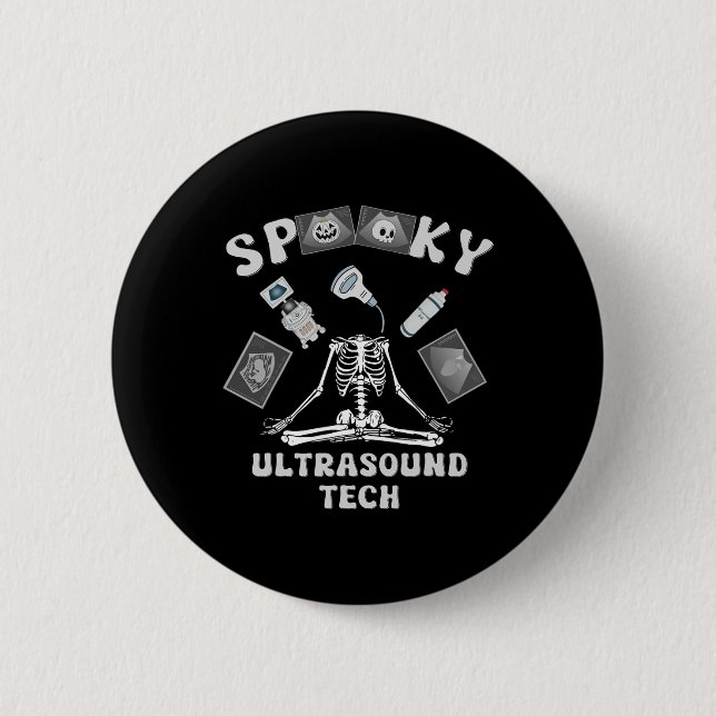 Badge Rond 5 Cm Technicien échographie drôle squelette Halloween (Devant)