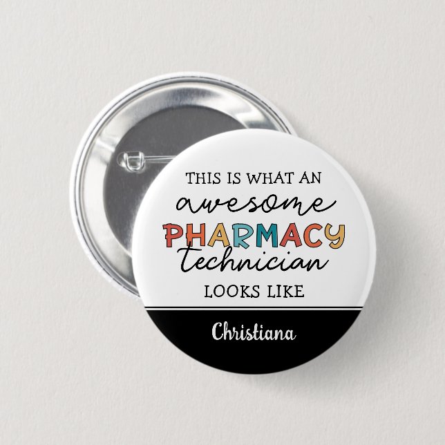 Badge Rond 5 Cm Technicien en pharmacie sur mesure (Devant & derrière)