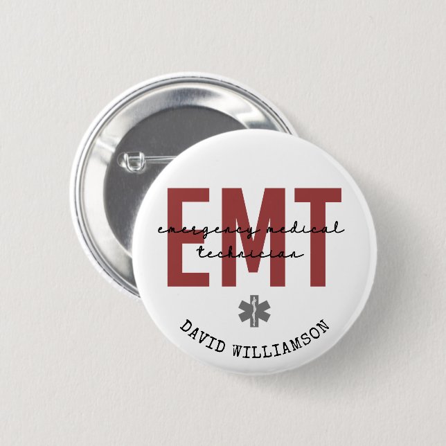 Badge Rond 5 Cm Technicien Médicale d'urgence EMT personnalisé (Devant & derrière)
