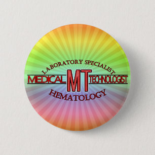 BADGE ROND 5 CM TECHNOLOGIE MÉDICALE DE L'HÉMATOLOGIE LAB MT