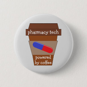 Badge Rond 5 Cm Technologie Pharmaceutique Alimentée Par Café