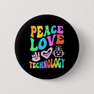 Badge Rond 5 Cm Technologie vintage Peace Love Retro Computer Teac