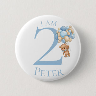Badge Rond 5 Cm Teddy Bear Adventure Bleu ANNIVERSAIRE NUMÉRO 2