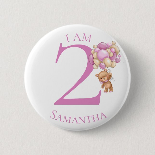 Badge Rond 5 Cm Teddy Bear Adventure ROSE ANNIVERSAIRE NUMÉRO 2 (Devant)