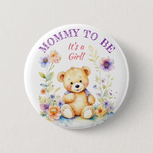 Badge Rond 5 Cm Teddy Bear Fille Baby shower Maman à être (Devant)