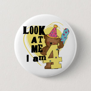 Badge Rond 5 Cm Teddy Bear I'm 4 Anniversaire Tshirts and Gifts