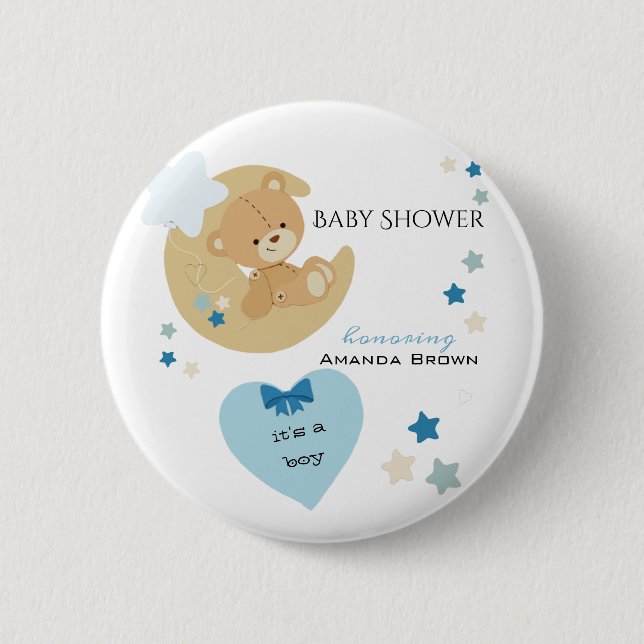 Badge Rond 5 Cm Teddy Bear Love Baby Boy Douche | (Devant)