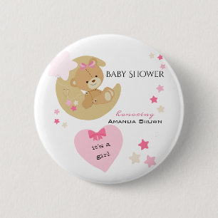 Badge Rond 5 Cm Teddy Bear Love Baby Girl Douche