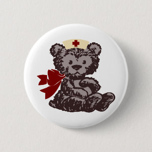 Badge Rond 5 Cm Teddy Bear Nurse (Rouge)