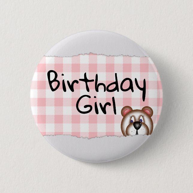 Badge Rond 5 Cm Teddy Bear Peekaboo fille anniversaire (Devant)