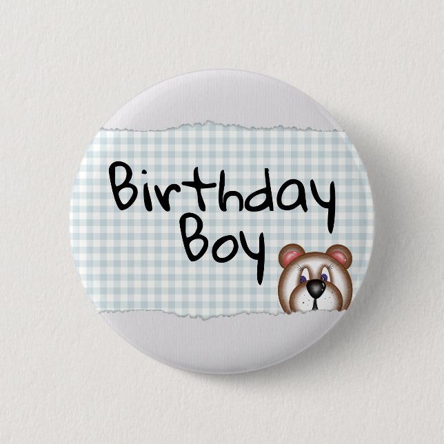 Badge Rond 5 Cm Teddy Bear Peekaboo garçon d'anniversaire (Devant)