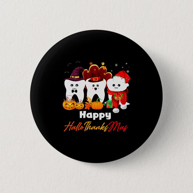 Badge Rond 5 Cm Teeth Hallothanksmas Halloween Thanksgiving Christ (Devant)
