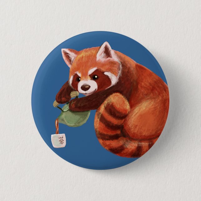 Badge Rond 5 Cm Temps de thé de panda rouge (Devant)