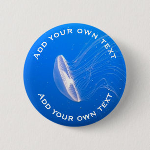Badge Rond 5 Cm Tentacles de méduse bleu clair Mer bleue Texte per