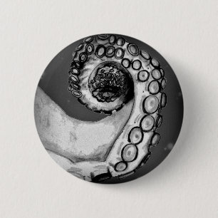 Badge Rond 5 Cm Tentacule nautique noire et blanche vintage de