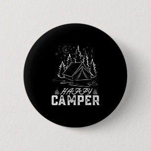 Badge Rond 5 Cm Tente de campeur heureux rétro forêt de pins lune 