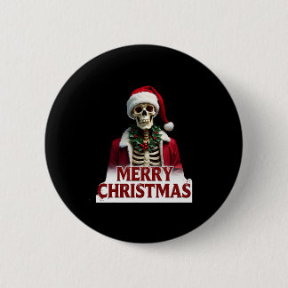 Badge Rond 5 Cm Tenue squelette de père Noël crâne drôle de Noël