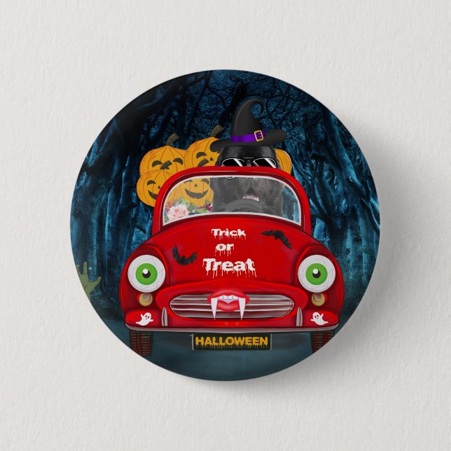 Badge Rond 5 Cm Terre-Neuve Chien voiture effrayant Halloween (Devant)