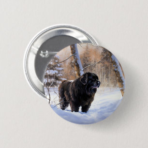 Badge Rond 5 Cm Terre-Neuve Laissez Tomber la Neige Noël