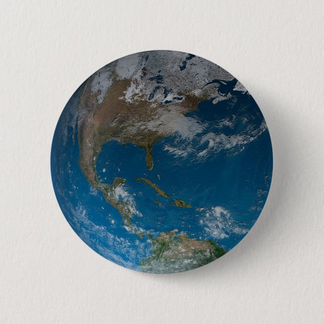 Badge Rond 5 Cm Terre Pleine Avec Amérique Du Nord Et Du Sud. (Devant)