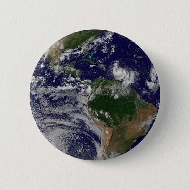 Badge Rond 5 Cm Terre Pleine Avec Tempêtes Tropicales Dans L'Atlan (Devant)