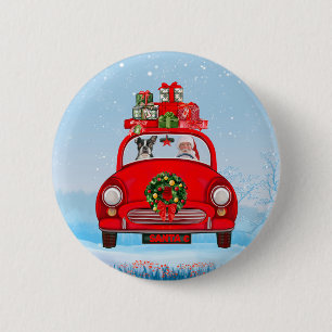 Badge Rond 5 Cm Terrier de Boston dans une voiture avec le Père No