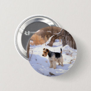 Badge Rond 5 Cm Terrier Fox à poil dur Qu'il neige Noël 