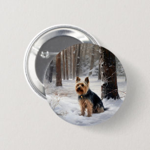 Badge Rond 5 Cm Terrier Soyeux Qu'il neige Noël
