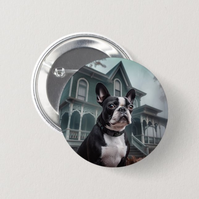 Badge Rond 5 Cm Terror Halloween Terrier de Boston (Devant & derrière)