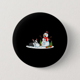 Badge Rond 5 Cm Tervier de Boston Bonhomme de Neige Arbre de Noël