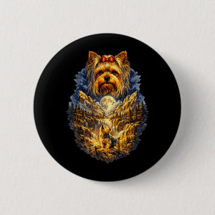 Badge Rond 5 Cm Tervier Yorkshire Chien Nature Hurlement à la Lune
