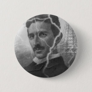 Badge Rond 5 Cm Tesla, l'homme de foudre
