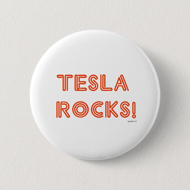 Badge Rond 5 Cm Tesla Rocks ! (Devant)