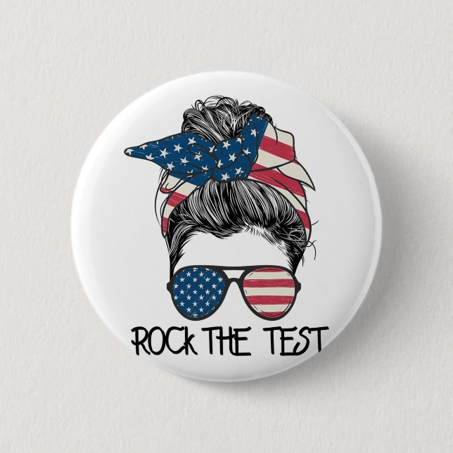 Badge Rond 5 Cm Test Messy Bun Enseignant Jour Test Jour Te (Devant)